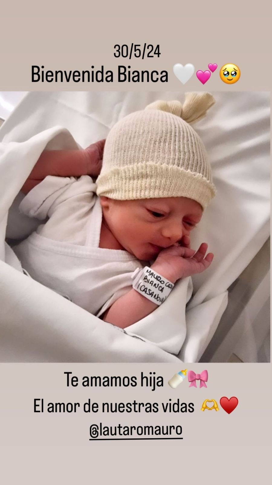 Agustina Casanova fue mamá y presentó a Bianca, su primera hija