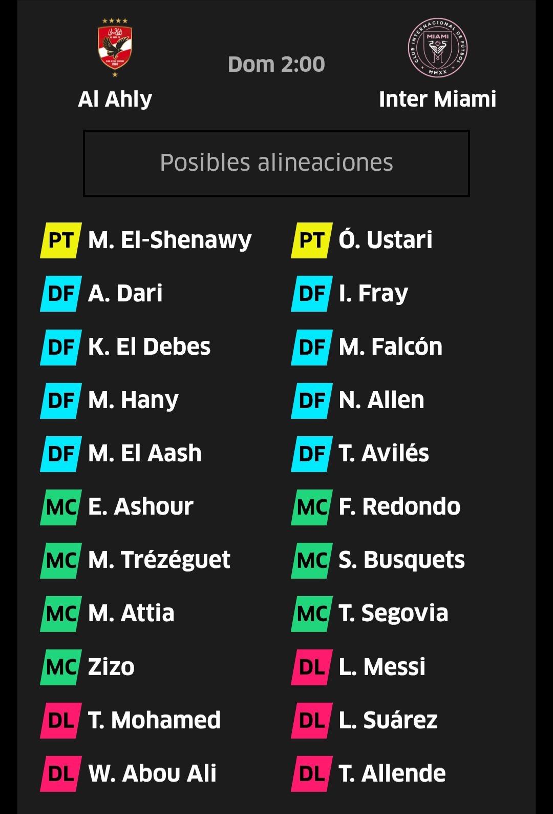 Actualizamos los onces probables cuando salen los oficiales.