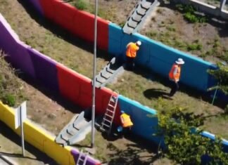 Realizaron una intervención artística en el puente de ingreso a Carlos Paz